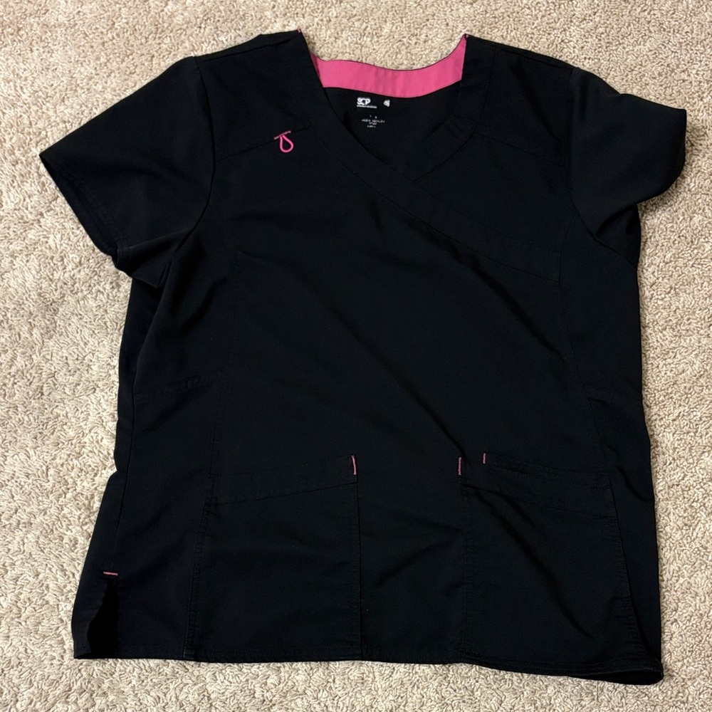 Scrubstar Black and Pink Women's Top